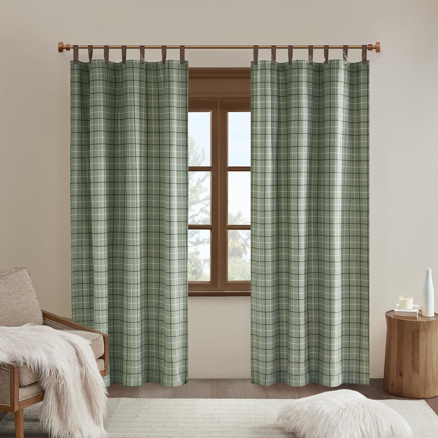 Madison Park Anaheim Cabin Plaid Curtain Window, Thermal Insulated Fleece Lining, Living Room Decor Room Darkening Drape for Bedroom, 1-Single Panel Pack, 50" x 108" Rod Pocket Brown