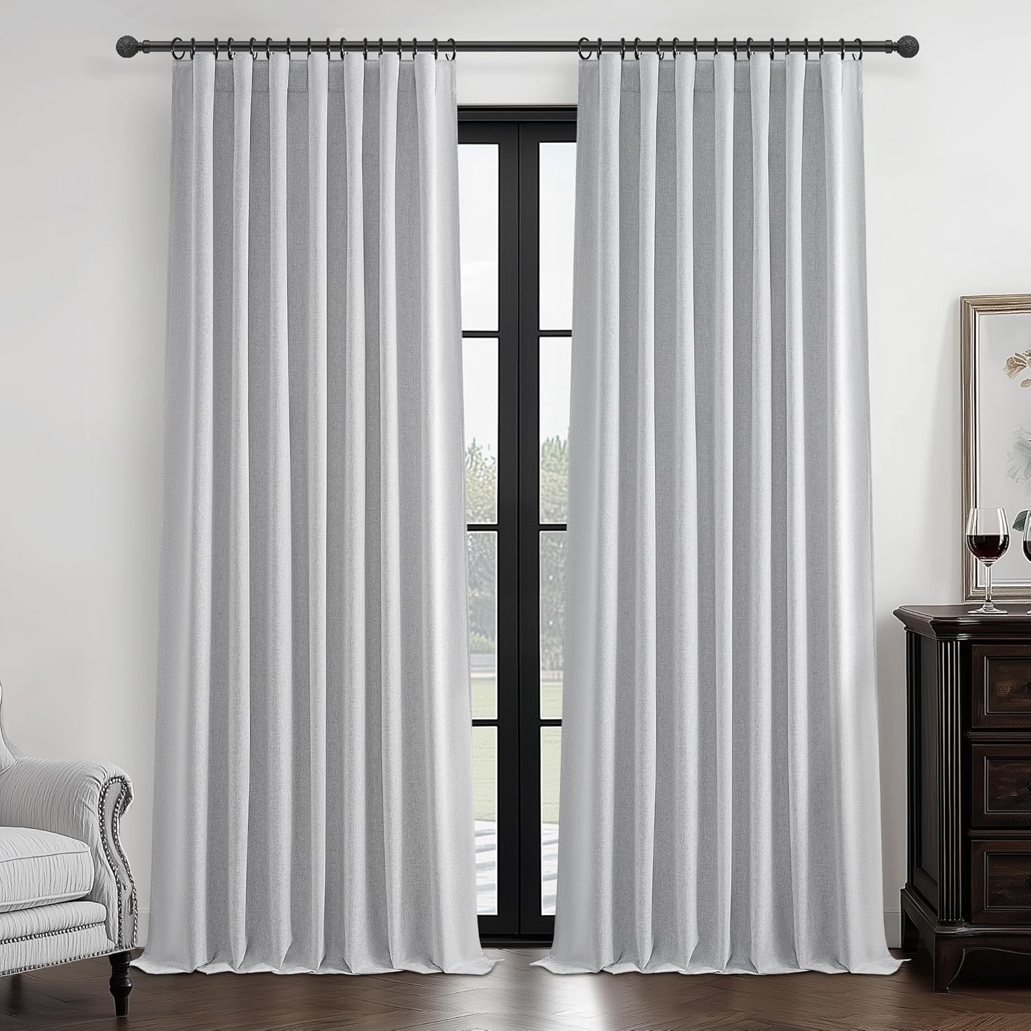 Extra Wide 70 Inch Length Blackout Curtains & Drapes 120 Inches Long 2 Panels Set for Sliding Glass Doors,Modern Pleated Linen Blend Heavy Floor to Ceiling Large Window Drapes(70"Wx120"Lx 2 Natural)