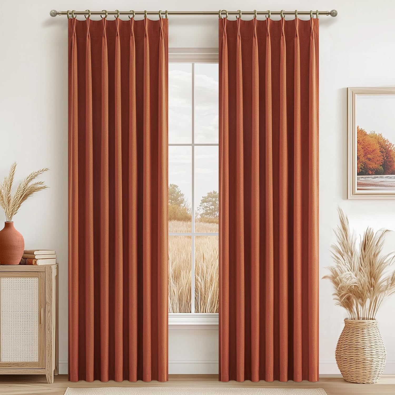 Lush Decor Wide Curtains for Windows 120 to 140 Blackout Linen 108 Inches Long, Pinch Pleated Thick 70 Inch Extra Wide Patio Door Curtain Panels 2 Set Drapes Floor to Ceiling Drapes Heavy Thermal