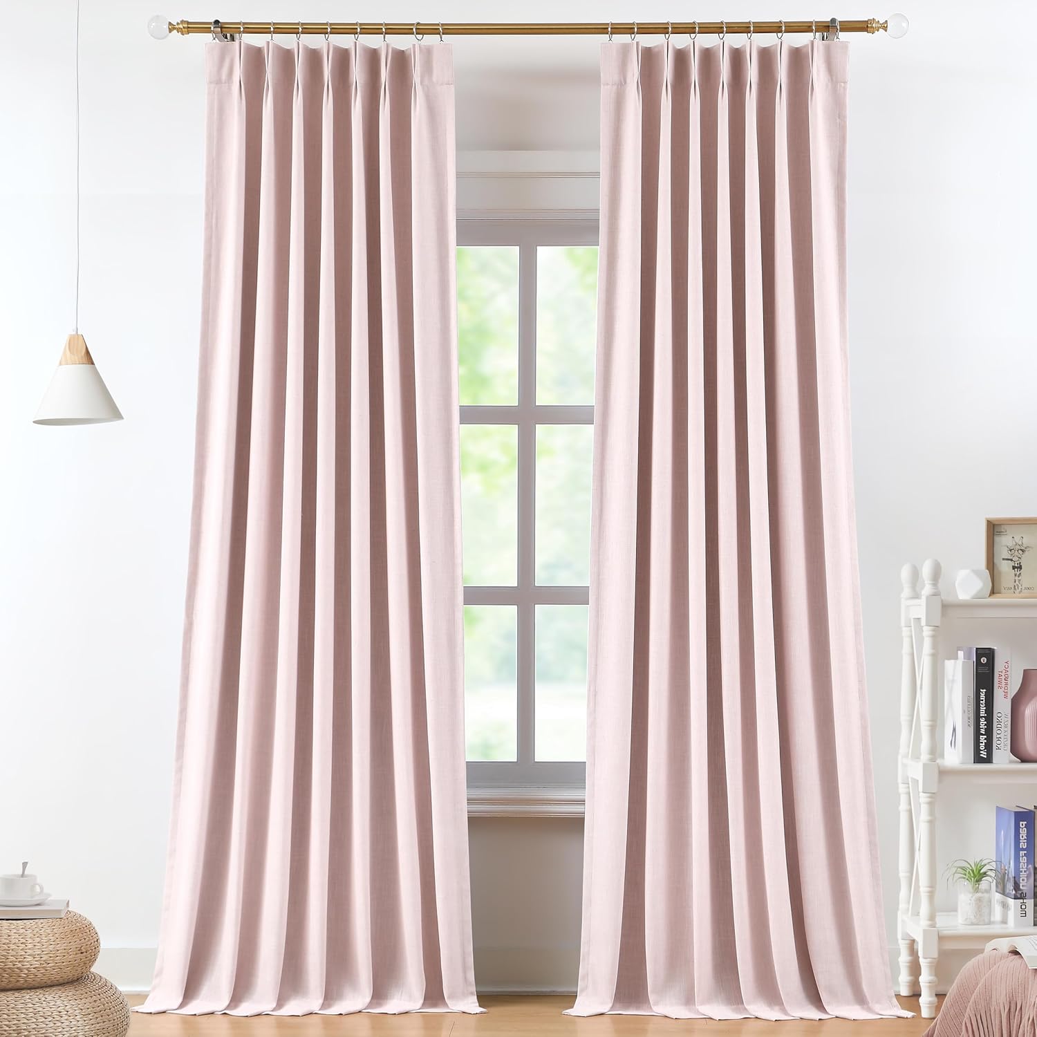 Vision Home Brown Pinch Pleated Full Blackout Curtains Linen Blended 60" Wide Thermal Insulated Window Panels 108 inch for Bedroom Living Room Darkening Pleat Drapes with Hooks Back Tab 60" Wx108 Lx1