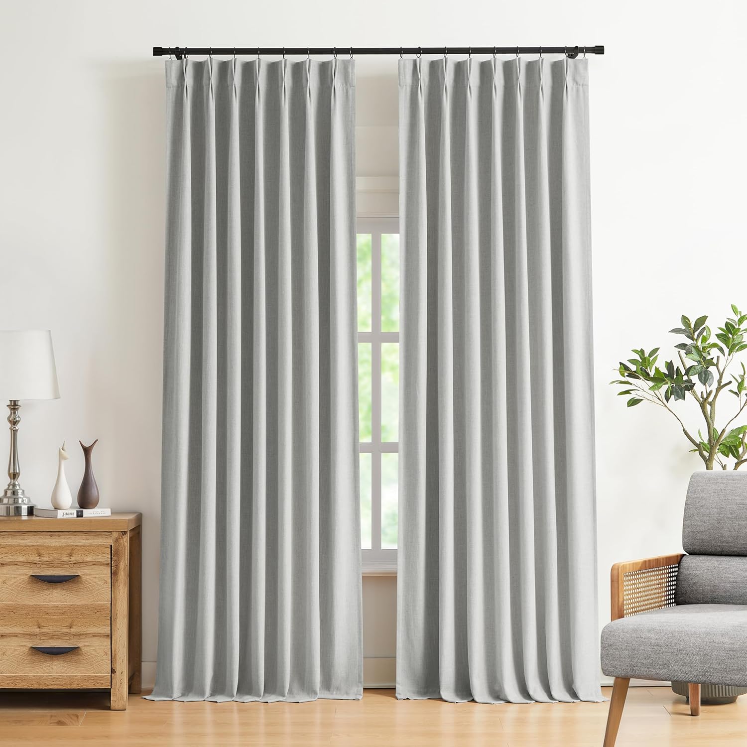 Vision Home Brown Pinch Pleated Full Blackout Curtains Linen Blended 60" Wide Thermal Insulated Window Panels 108 inch for Bedroom Living Room Darkening Pleat Drapes with Hooks Back Tab 60" Wx108 Lx1