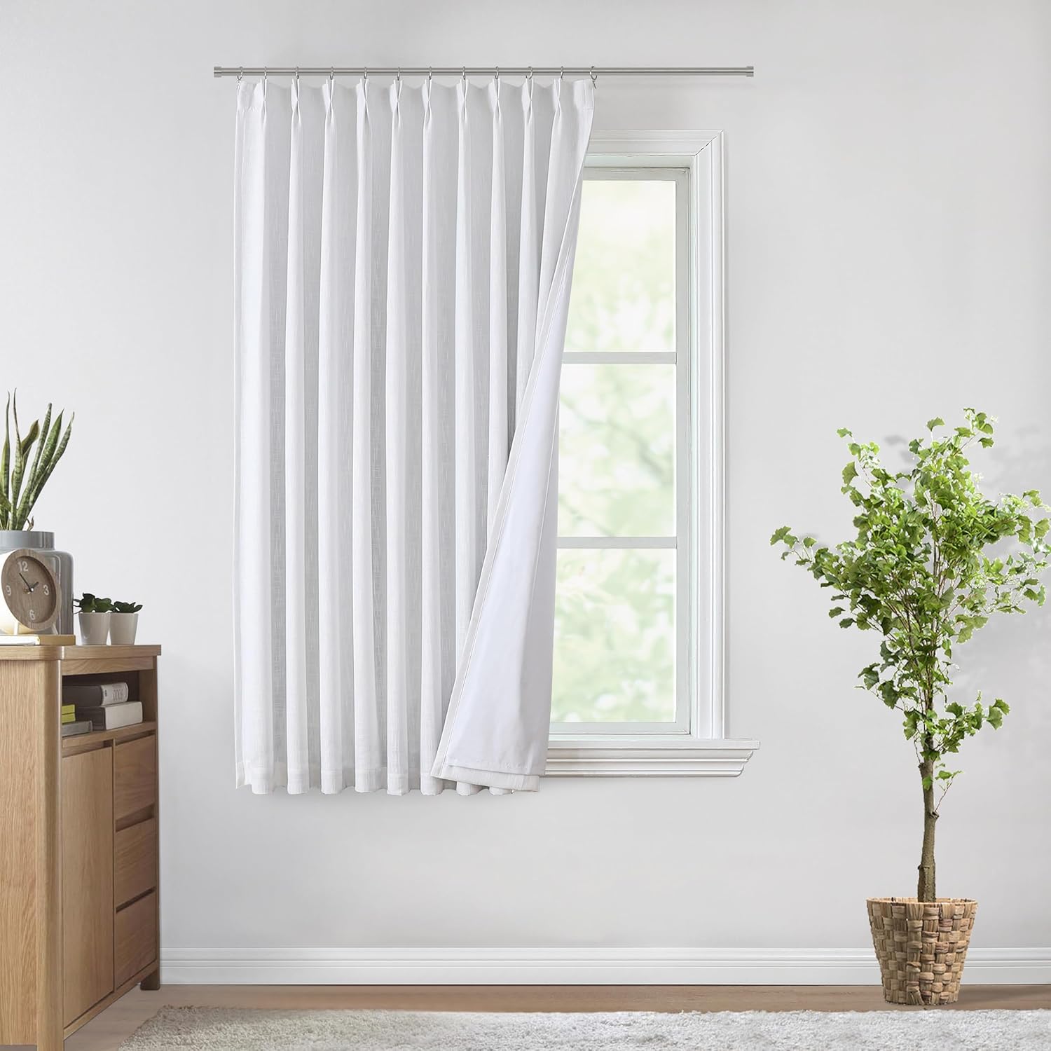 Vision Home Brown Pinch Pleated Full Blackout Curtains Linen Blended 60" Wide Thermal Insulated Window Panels 108 inch for Bedroom Living Room Darkening Pleat Drapes with Hooks Back Tab 60" Wx108 Lx1