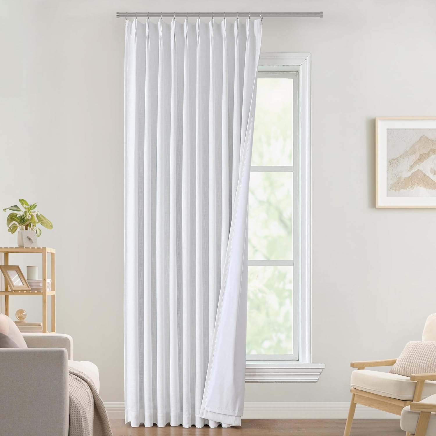 Vision Home Brown Pinch Pleated Full Blackout Curtains Linen Blended 60" Wide Thermal Insulated Window Panels 108 inch for Bedroom Living Room Darkening Pleat Drapes with Hooks Back Tab 60" Wx108 Lx1