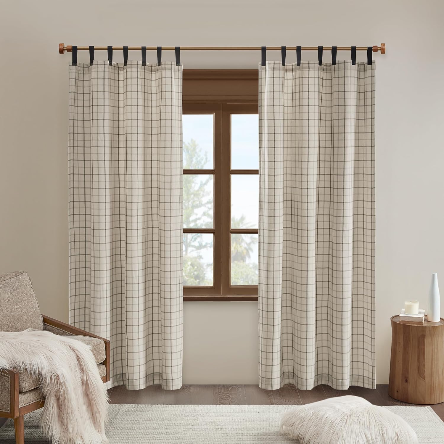 Madison Park Anaheim Cabin Plaid Curtain Window, Thermal Insulated Fleece Lining, Living Room Decor Room Darkening Drape for Bedroom, 1-Single Panel Pack, 50" x 108" Rod Pocket Brown