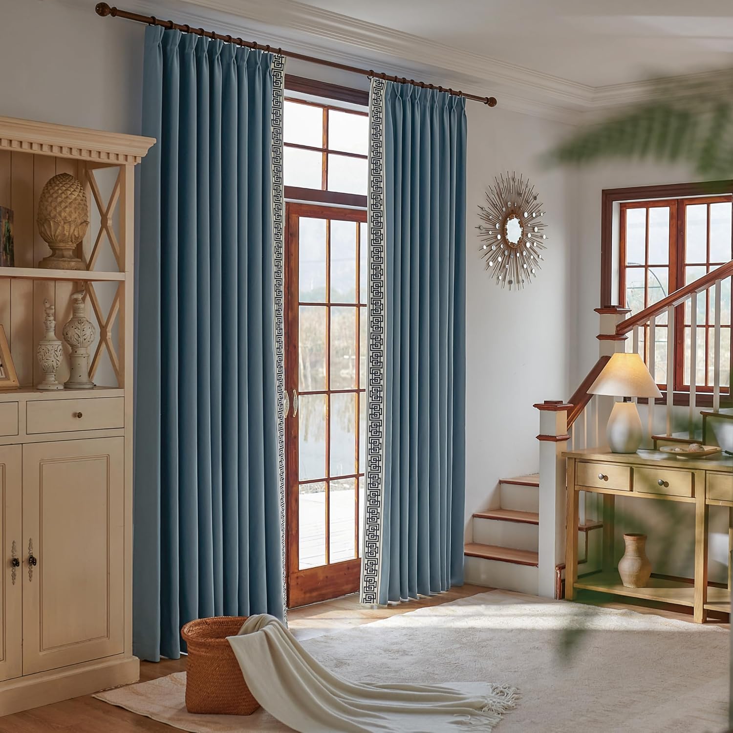 Curtain Panels with Embroidered Design, Tape Trim Drapes Pinch Pleat, Design Curtains for Sliding Patio Doors Bedroom 2Panels (Warm Cream, 50" W x 102" L)