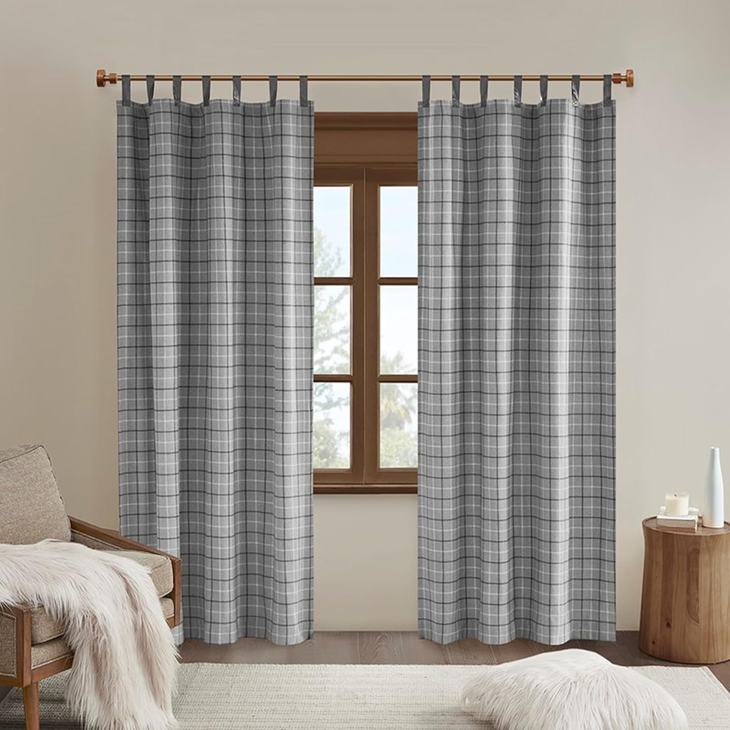 Madison Park Anaheim Cabin Plaid Curtain Window, Thermal Insulated Fleece Lining, Living Room Decor Room Darkening Drape for Bedroom, 1-Single Panel Pack, 50" x 108" Rod Pocket Brown