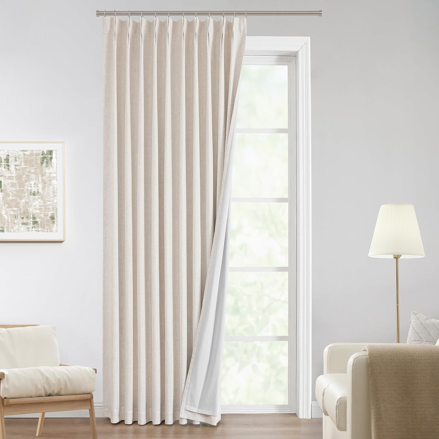 Vision Home Brown Pinch Pleated Full Blackout Curtains Linen Blended 60" Wide Thermal Insulated Window Panels 108 inch for Bedroom Living Room Darkening Pleat Drapes with Hooks Back Tab 60" Wx108 Lx1