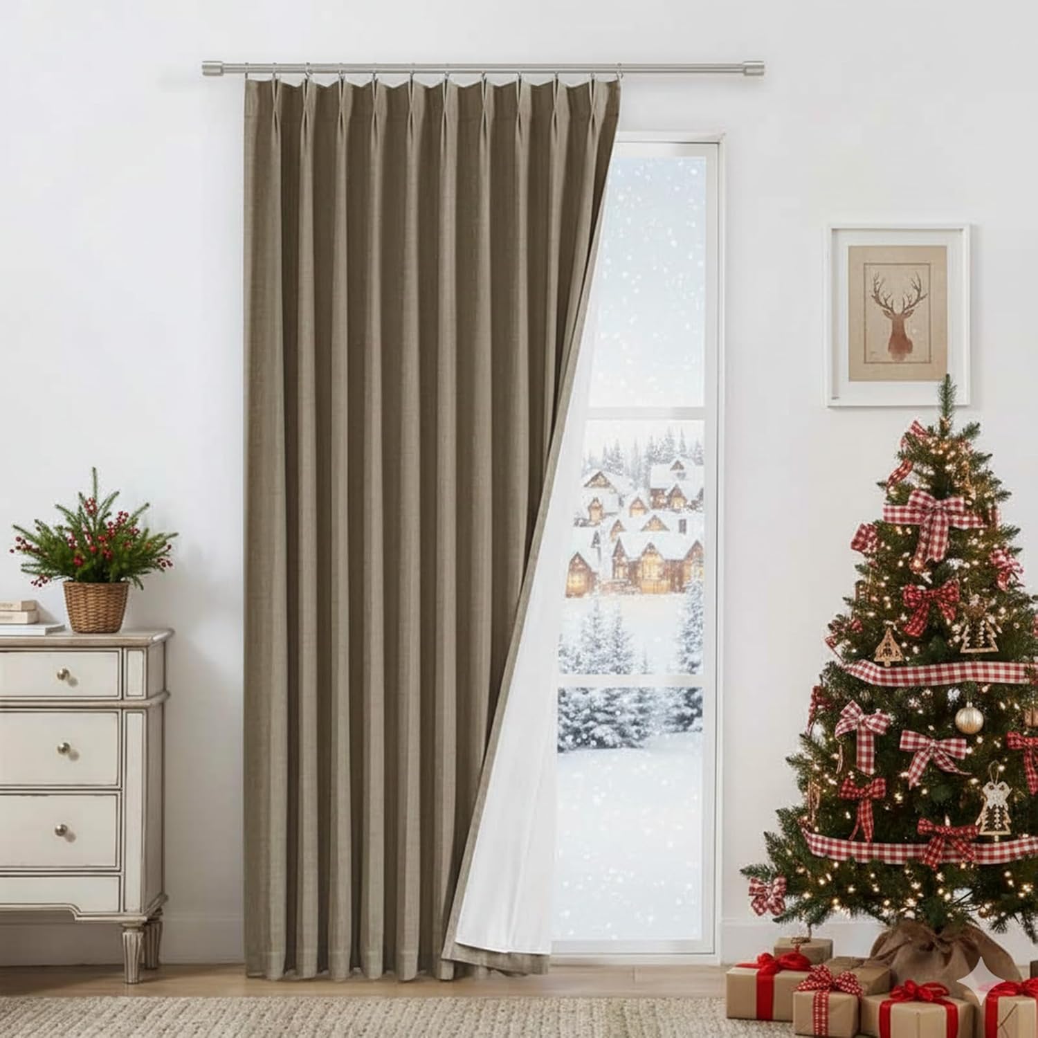 Vision Home Brown Pinch Pleated Full Blackout Curtains Linen Blended 60" Wide Thermal Insulated Window Panels 108 inch for Bedroom Living Room Darkening Pleat Drapes with Hooks Back Tab 60" Wx108 Lx1
