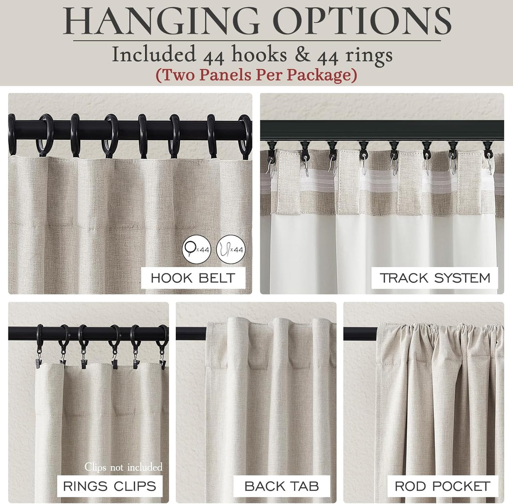 Extra Wide 70 Inch Length Blackout Curtains & Drapes 120 Inches Long 2 Panels Set for Sliding Glass Doors,Modern Pleated Linen Blend Heavy Floor to Ceiling Large Window Drapes(70"Wx120"Lx 2 Natural)