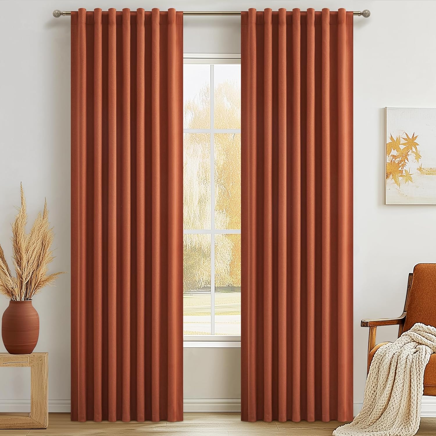 Extra Wide 70 Inch Length Blackout Curtains & Drapes 120 Inches Long 2 Panels Set for Sliding Glass Doors,Modern Pleated Linen Blend Heavy Floor to Ceiling Large Window Drapes(70"Wx120"Lx 2 Natural)