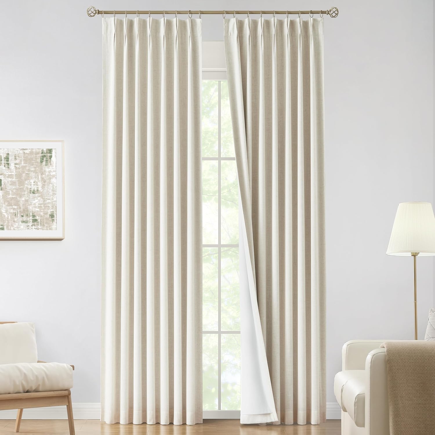 Vision Home Brown Pinch Pleated Full Blackout Curtains Linen Blended 60" Wide Thermal Insulated Window Panels 108 inch for Bedroom Living Room Darkening Pleat Drapes with Hooks Back Tab 60" Wx108 Lx1