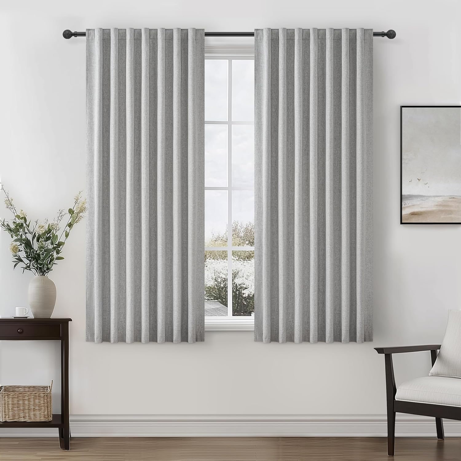 Extra Wide 70 Inch Length Blackout Curtains & Drapes 120 Inches Long 2 Panels Set for Sliding Glass Doors,Modern Pleated Linen Blend Heavy Floor to Ceiling Large Window Drapes(70"Wx120"Lx 2 Natural)