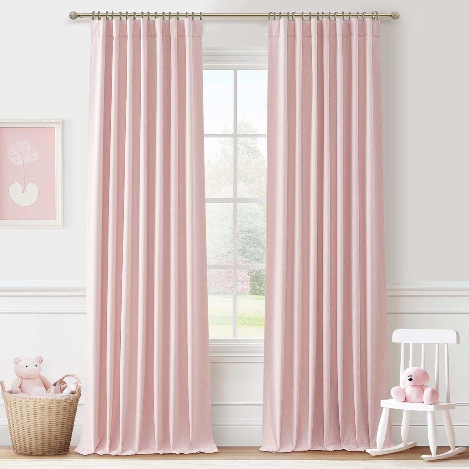 Extra Wide 70 Inch Length Blackout Curtains & Drapes 120 Inches Long 2 Panels Set for Sliding Glass Doors,Modern Pleated Linen Blend Heavy Floor to Ceiling Large Window Drapes(70"Wx120"Lx 2 Natural)