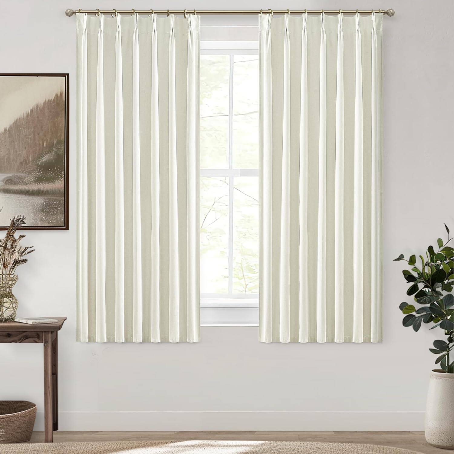Lush Decor Wide Curtains for Windows 120 to 140 Blackout Linen 108 Inches Long, Pinch Pleated Thick 70 Inch Extra Wide Patio Door Curtain Panels 2 Set Drapes Floor to Ceiling Drapes Heavy Thermal