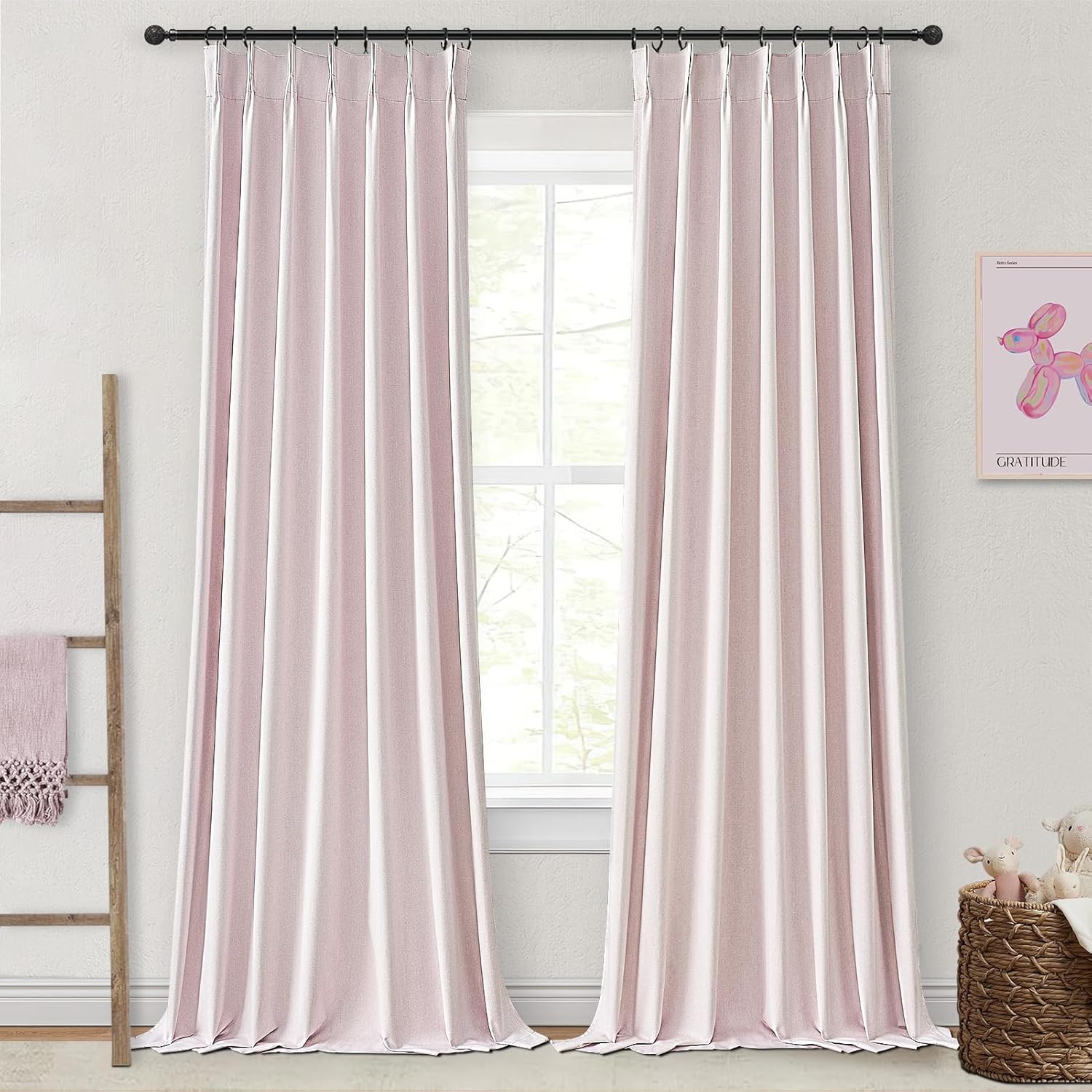 Lush Decor Wide Curtains for Windows 120 to 140 Blackout Linen 108 Inches Long, Pinch Pleated Thick 70 Inch Extra Wide Patio Door Curtain Panels 2 Set Drapes Floor to Ceiling Drapes Heavy Thermal