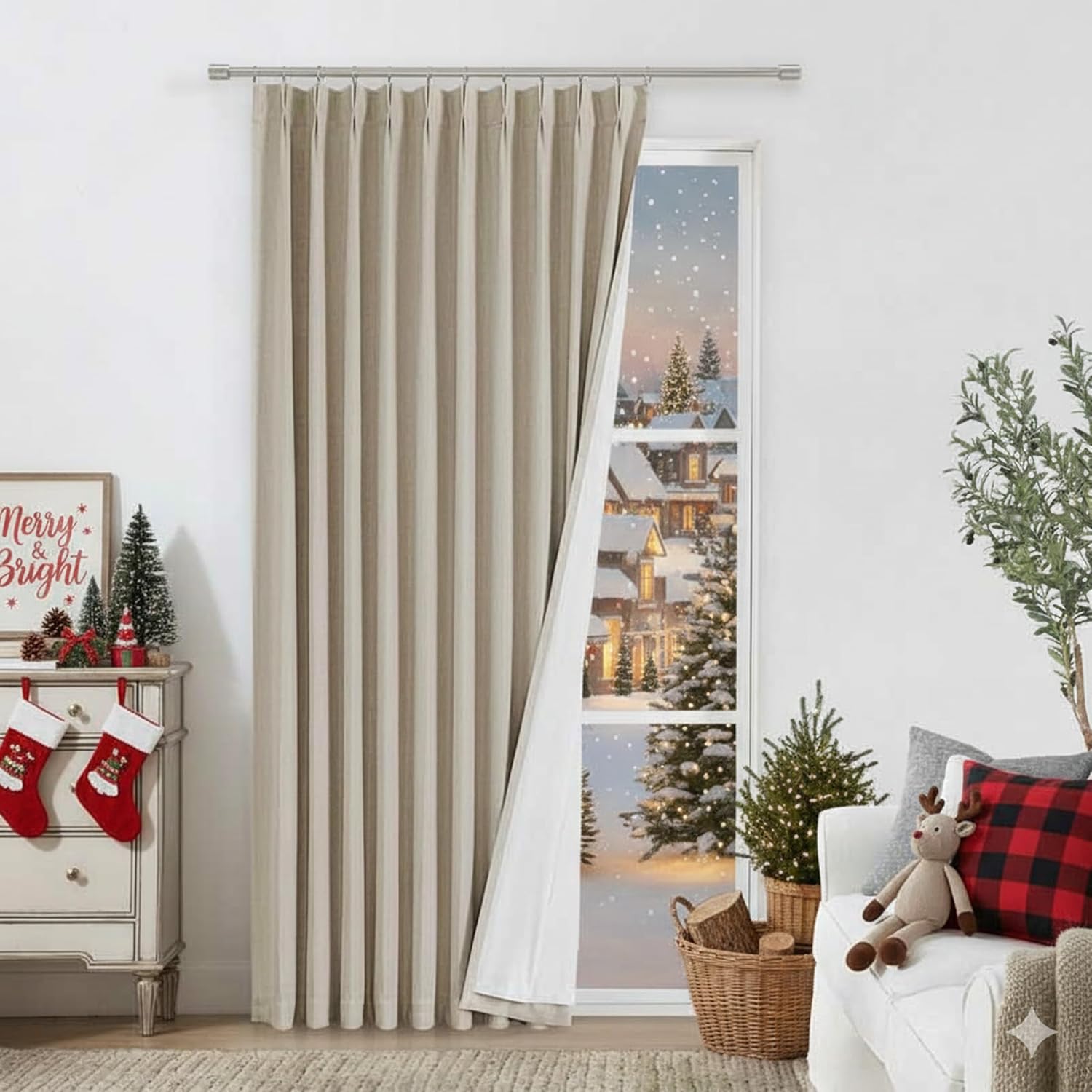 Vision Home Brown Pinch Pleated Full Blackout Curtains Linen Blended 60" Wide Thermal Insulated Window Panels 108 inch for Bedroom Living Room Darkening Pleat Drapes with Hooks Back Tab 60" Wx108 Lx1