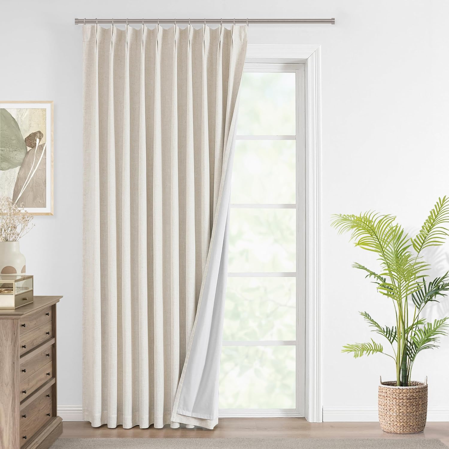 Vision Home Brown Pinch Pleated Full Blackout Curtains Linen Blended 60" Wide Thermal Insulated Window Panels 108 inch for Bedroom Living Room Darkening Pleat Drapes with Hooks Back Tab 60" Wx108 Lx1