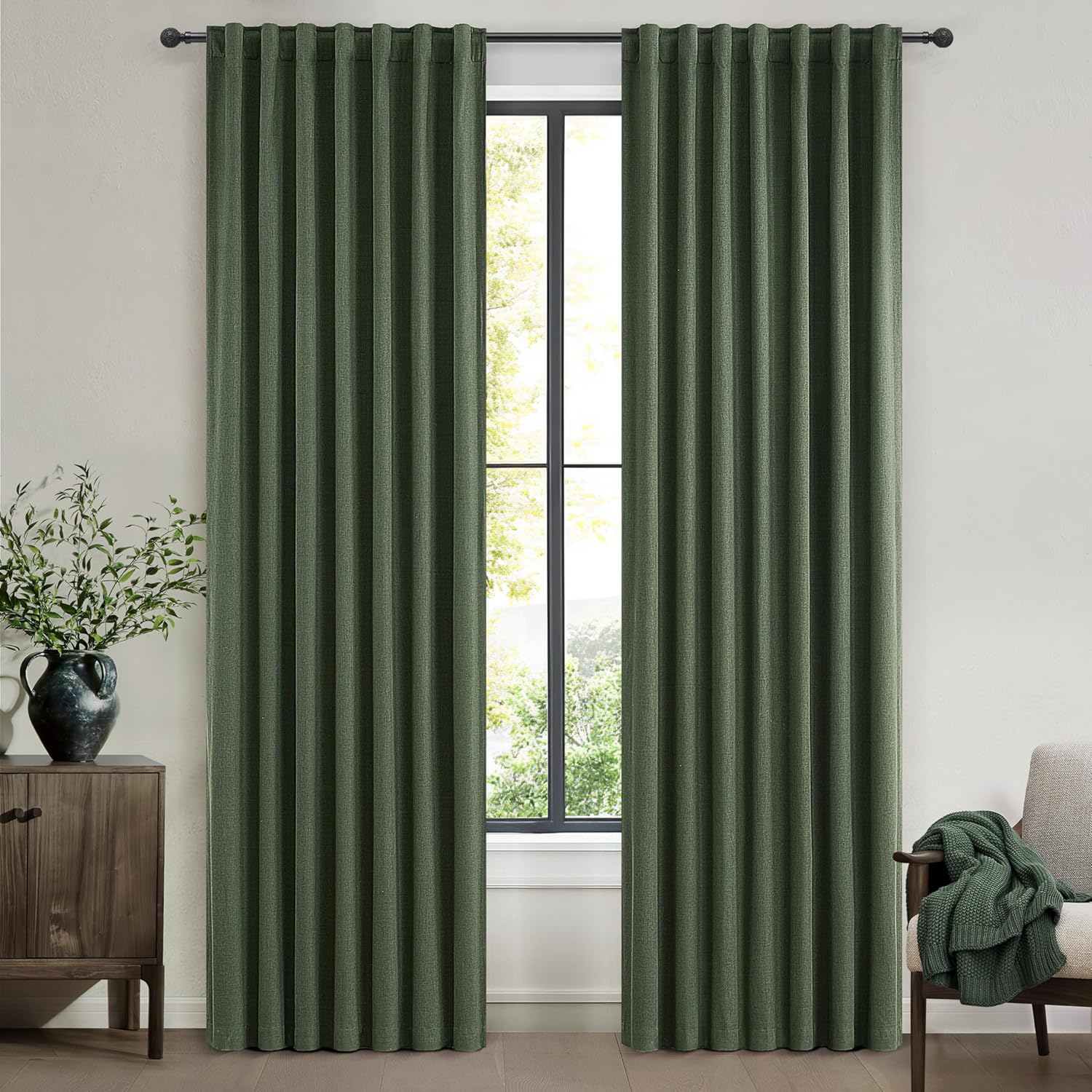 Extra Wide 70 Inch Length Blackout Curtains & Drapes 120 Inches Long 2 Panels Set for Sliding Glass Doors,Modern Pleated Linen Blend Heavy Floor to Ceiling Large Window Drapes(70"Wx120"Lx 2 Natural)