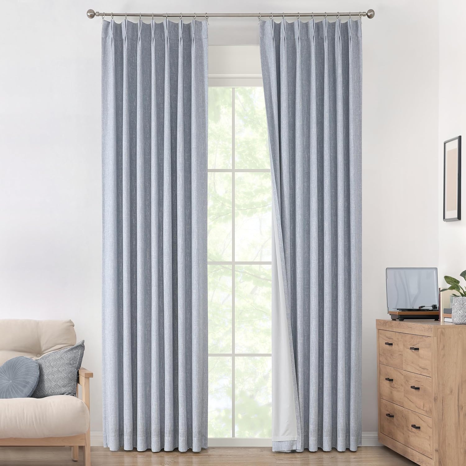 Vision Home Brown Pinch Pleated Full Blackout Curtains Linen Blended 60" Wide Thermal Insulated Window Panels 108 inch for Bedroom Living Room Darkening Pleat Drapes with Hooks Back Tab 60" Wx108 Lx1