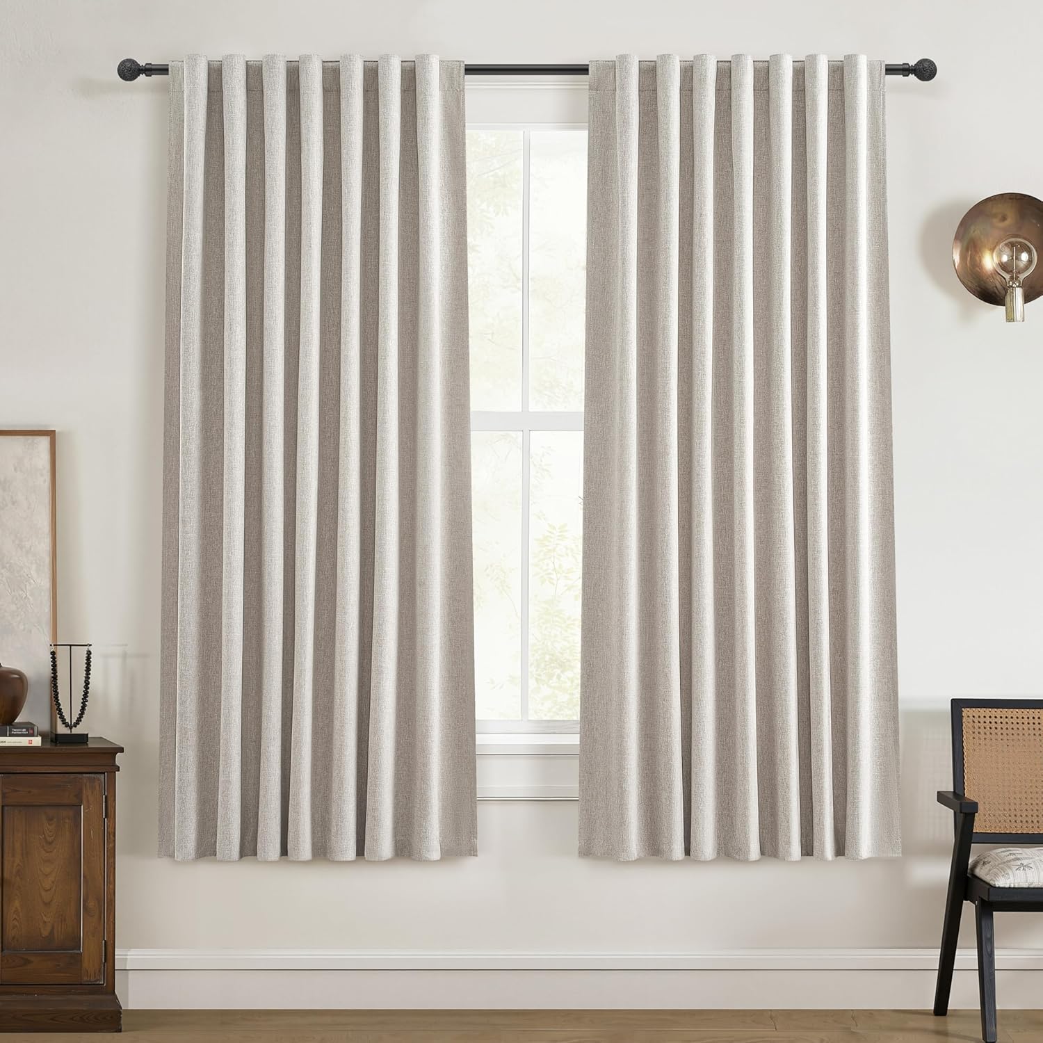 Extra Wide 70 Inch Length Blackout Curtains & Drapes 120 Inches Long 2 Panels Set for Sliding Glass Doors,Modern Pleated Linen Blend Heavy Floor to Ceiling Large Window Drapes(70"Wx120"Lx 2 Natural)