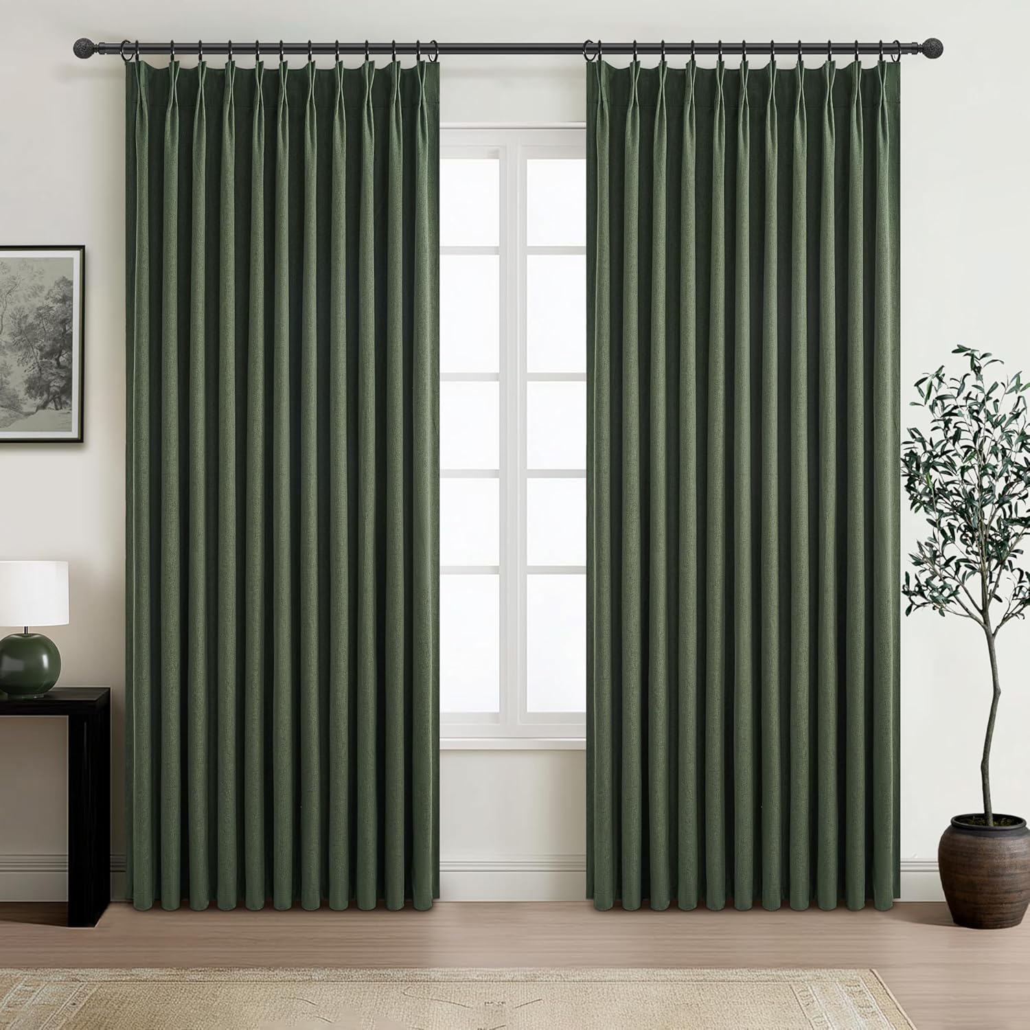 Lush Decor Wide Curtains for Windows 120 to 140 Blackout Linen 108 Inches Long, Pinch Pleated Thick 70 Inch Extra Wide Patio Door Curtain Panels 2 Set Drapes Floor to Ceiling Drapes Heavy Thermal