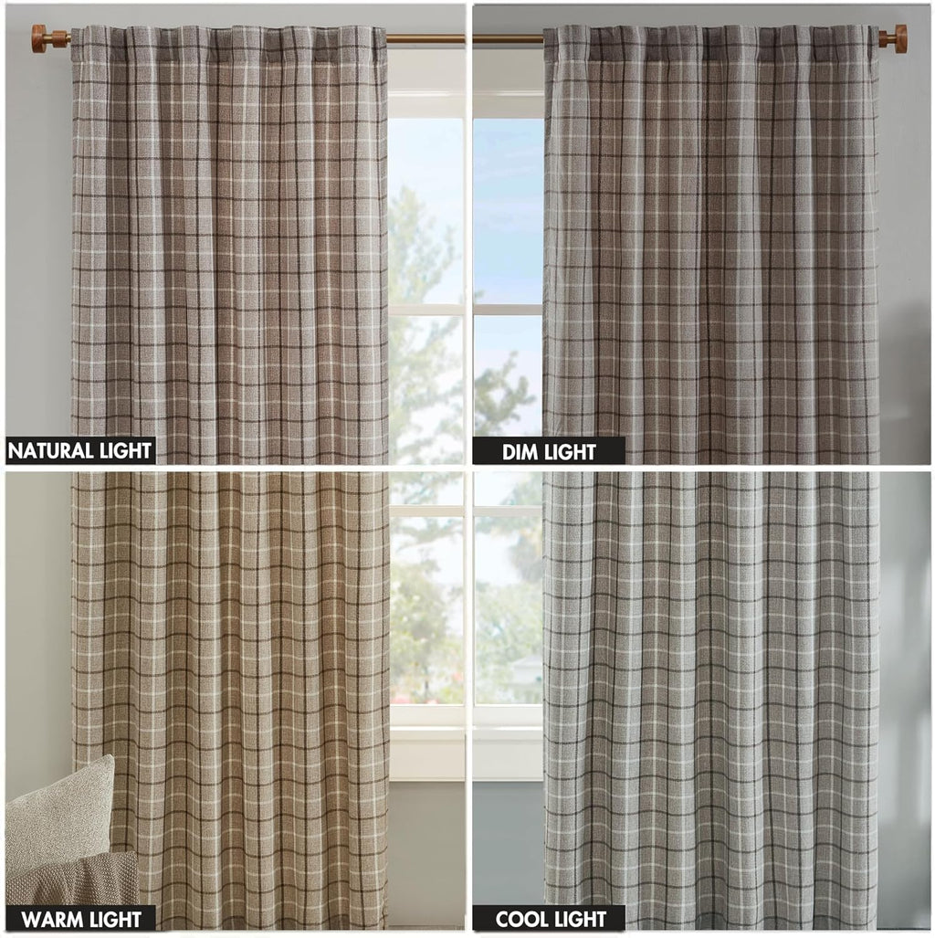 Madison Park Anaheim Cabin Plaid Curtain Window, Thermal Insulated Fleece Lining, Living Room Decor Room Darkening Drape for Bedroom, 1-Single Panel Pack, 50" x 108" Rod Pocket Brown