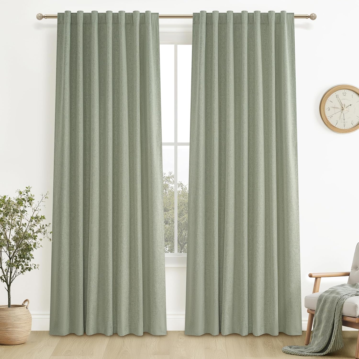 Extra Wide 70 Inch Length Blackout Curtains & Drapes 120 Inches Long 2 Panels Set for Sliding Glass Doors,Modern Pleated Linen Blend Heavy Floor to Ceiling Large Window Drapes(70"Wx120"Lx 2 Natural)