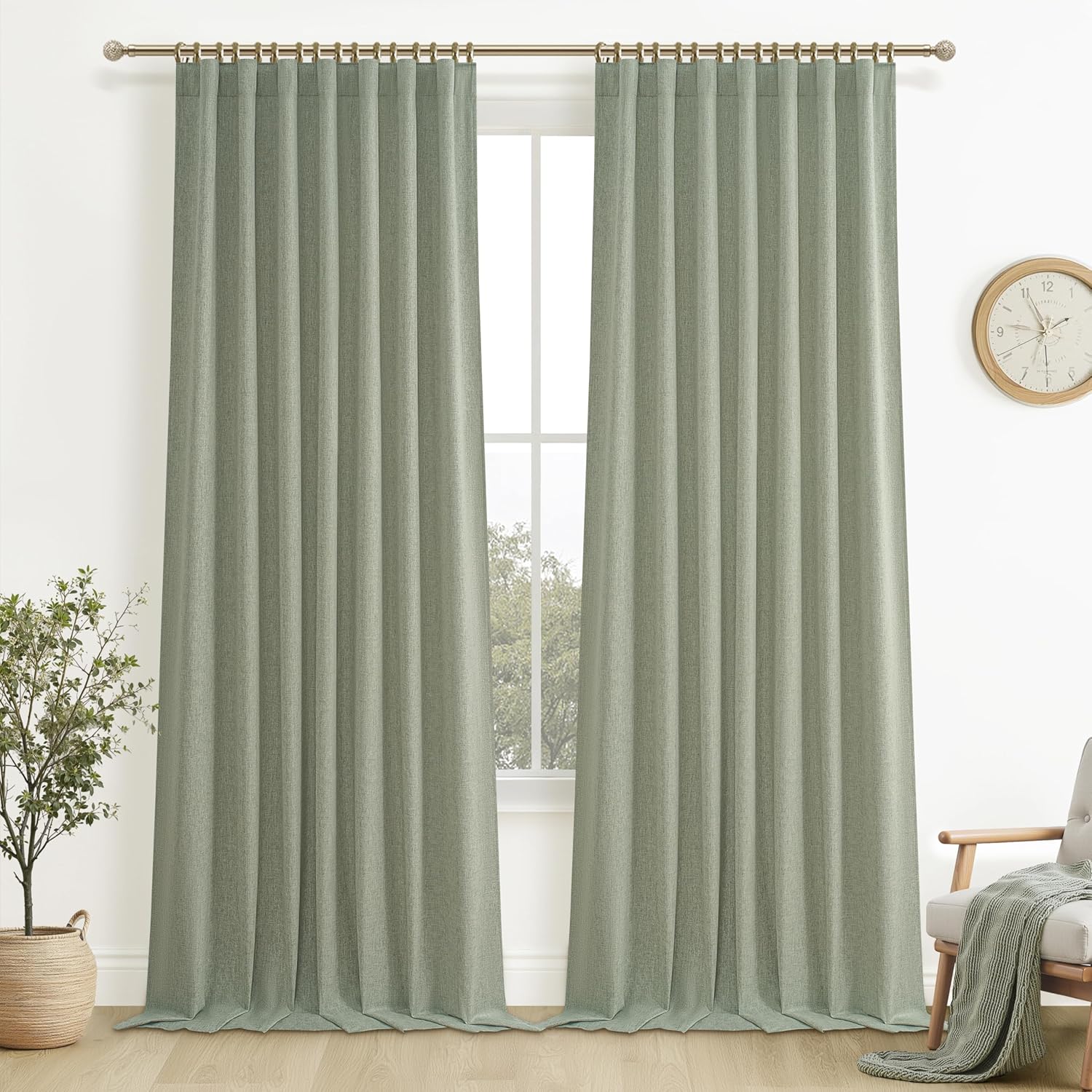 Extra Wide 70 Inch Length Blackout Curtains & Drapes 120 Inches Long 2 Panels Set for Sliding Glass Doors,Modern Pleated Linen Blend Heavy Floor to Ceiling Large Window Drapes(70"Wx120"Lx 2 Natural)