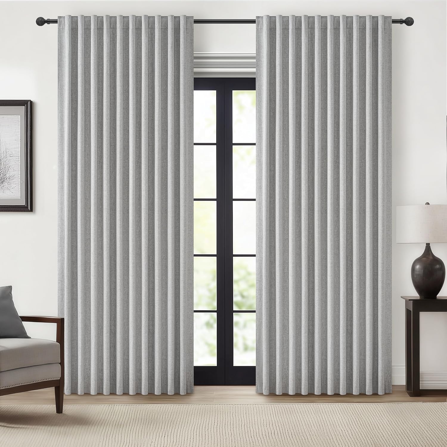 Extra Wide 70 Inch Length Blackout Curtains & Drapes 120 Inches Long 2 Panels Set for Sliding Glass Doors,Modern Pleated Linen Blend Heavy Floor to Ceiling Large Window Drapes(70"Wx120"Lx 2 Natural)