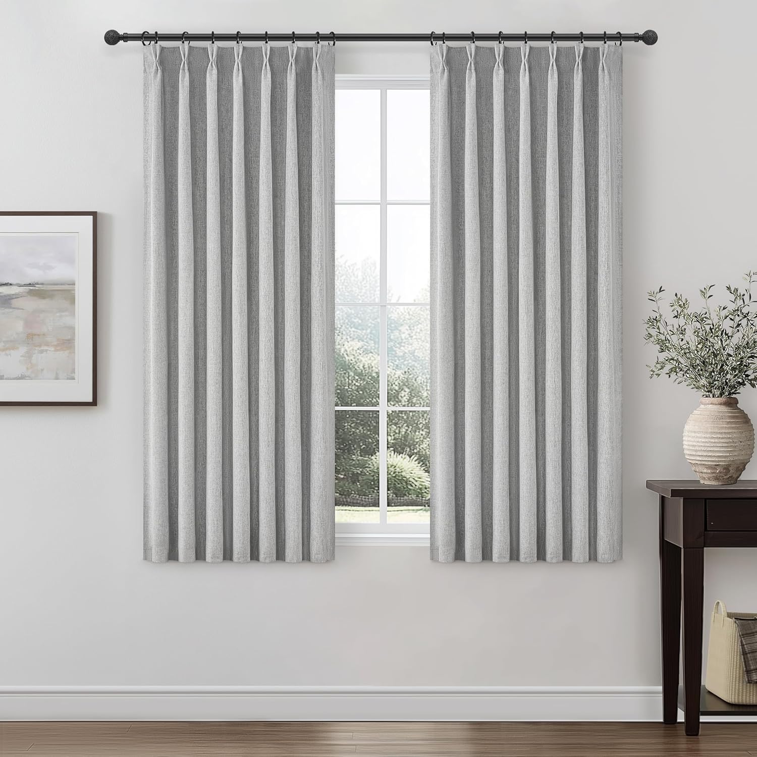 Lush Decor Wide Curtains for Windows 120 to 140 Blackout Linen 108 Inches Long, Pinch Pleated Thick 70 Inch Extra Wide Patio Door Curtain Panels 2 Set Drapes Floor to Ceiling Drapes Heavy Thermal