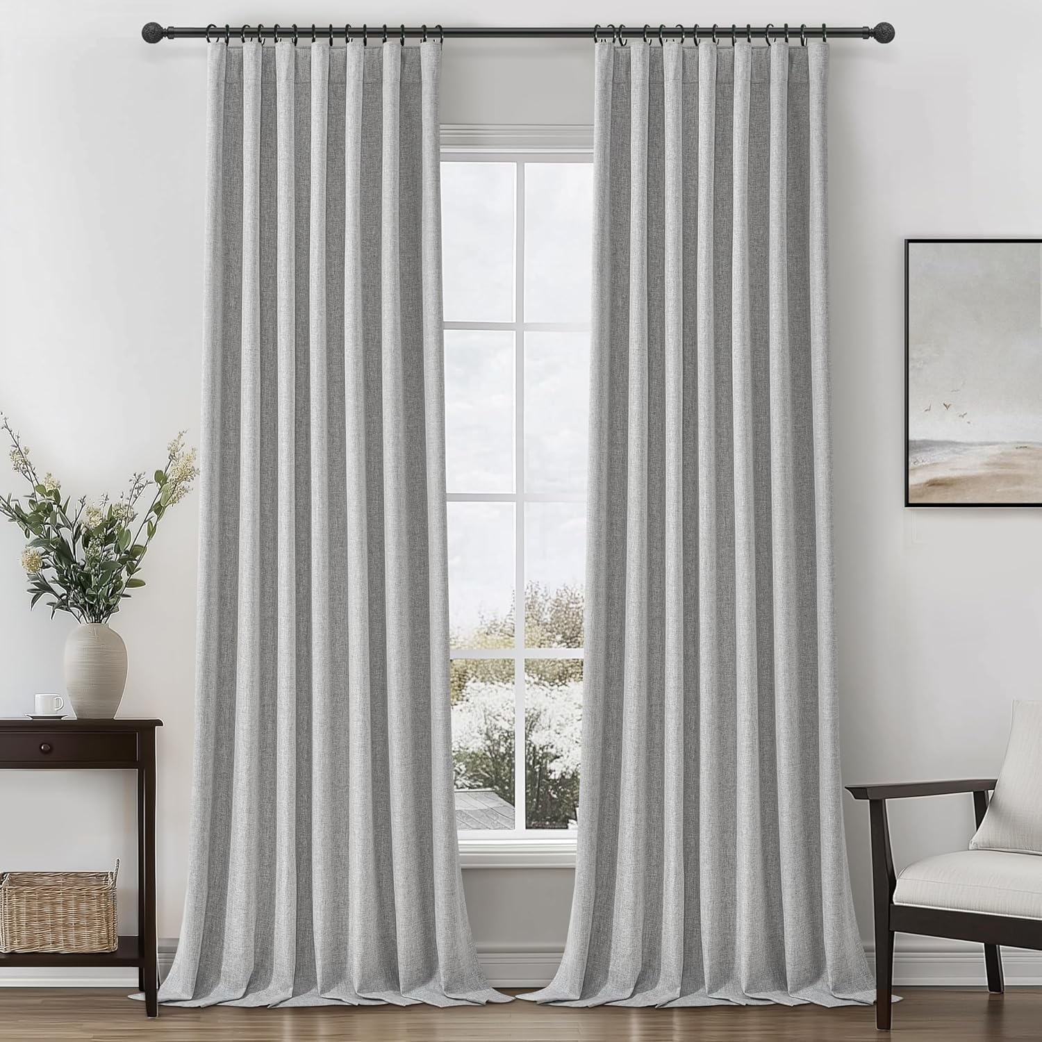 Extra Wide 70 Inch Length Blackout Curtains & Drapes 120 Inches Long 2 Panels Set for Sliding Glass Doors,Modern Pleated Linen Blend Heavy Floor to Ceiling Large Window Drapes(70"Wx120"Lx 2 Natural)