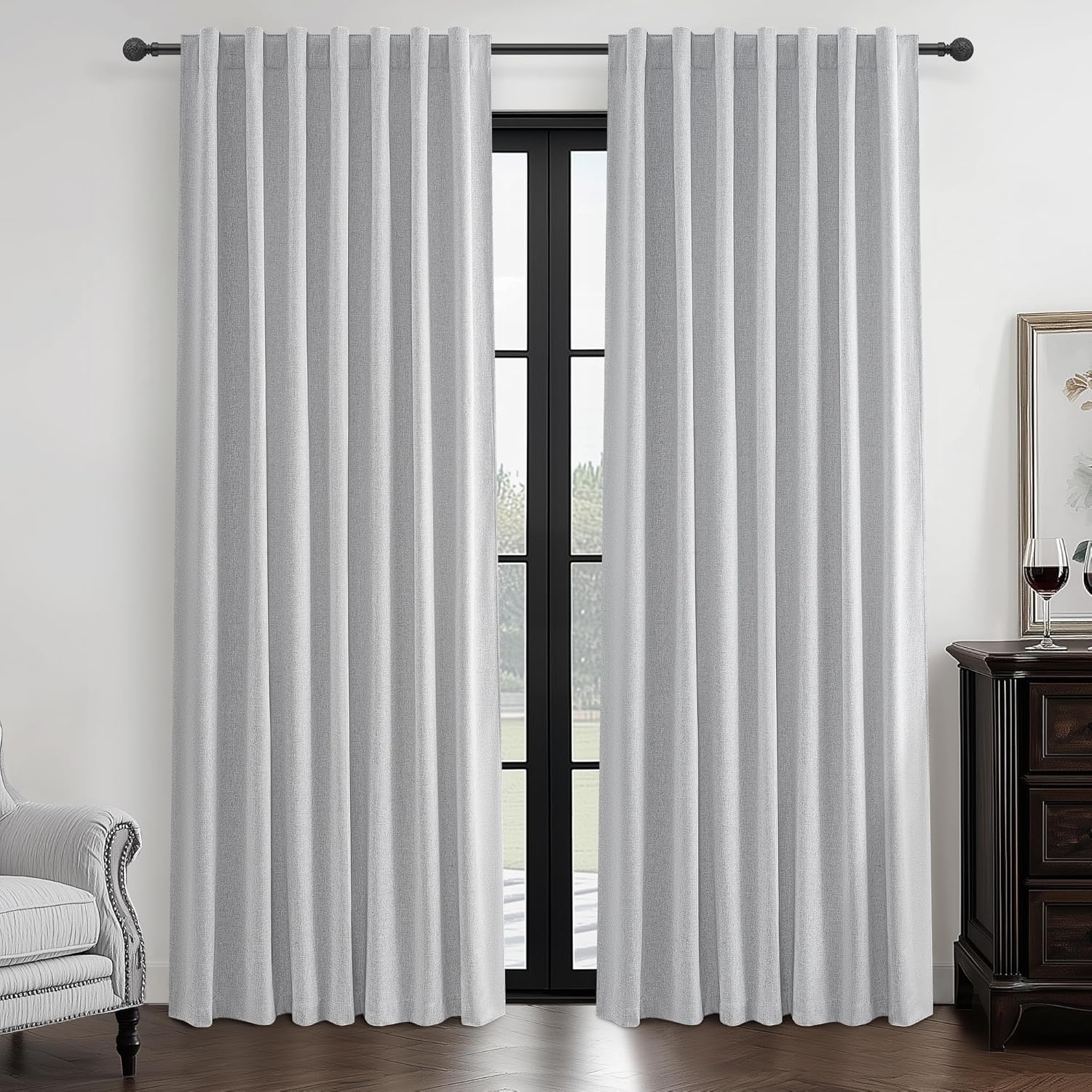 Extra Wide 70 Inch Length Blackout Curtains & Drapes 120 Inches Long 2 Panels Set for Sliding Glass Doors,Modern Pleated Linen Blend Heavy Floor to Ceiling Large Window Drapes(70"Wx120"Lx 2 Natural)