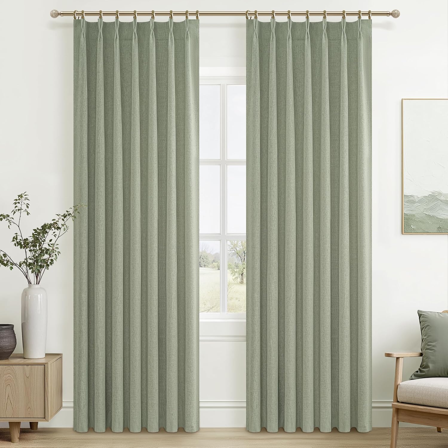 Lush Decor Wide Curtains for Windows 120 to 140 Blackout Linen 108 Inches Long, Pinch Pleated Thick 70 Inch Extra Wide Patio Door Curtain Panels 2 Set Drapes Floor to Ceiling Drapes Heavy Thermal