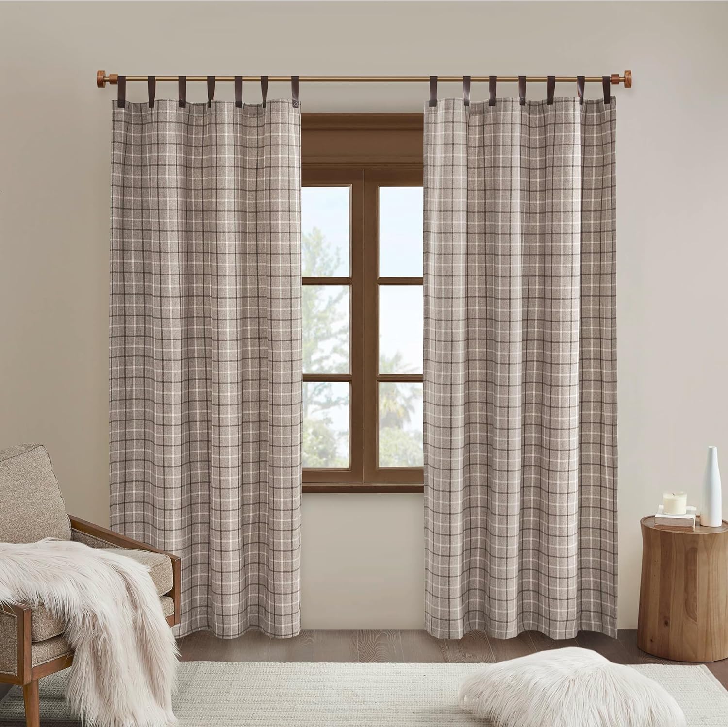 Madison Park Anaheim Cabin Plaid Curtain Window, Thermal Insulated Fleece Lining, Living Room Decor Room Darkening Drape for Bedroom, 1-Single Panel Pack, 50" x 108" Rod Pocket Brown