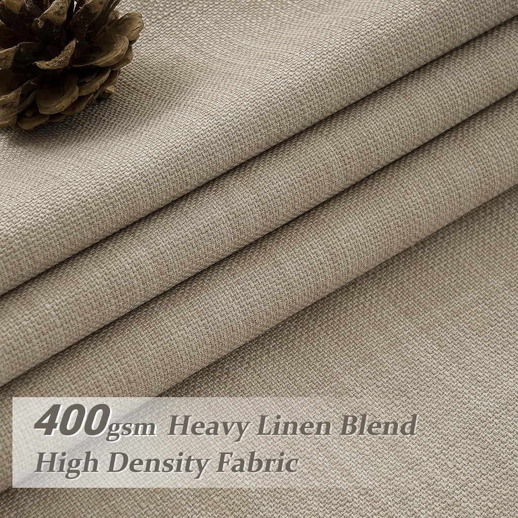 70 Inch Extra Wide Memory Trained Pinch Pleated Blackout Living Room Curtains 108 Inches Long, Warm Beige Linen 2 Layer Black Out Lux Decor Thermal Sound Dampening Curtain 70W x 108L 2 Panels Set