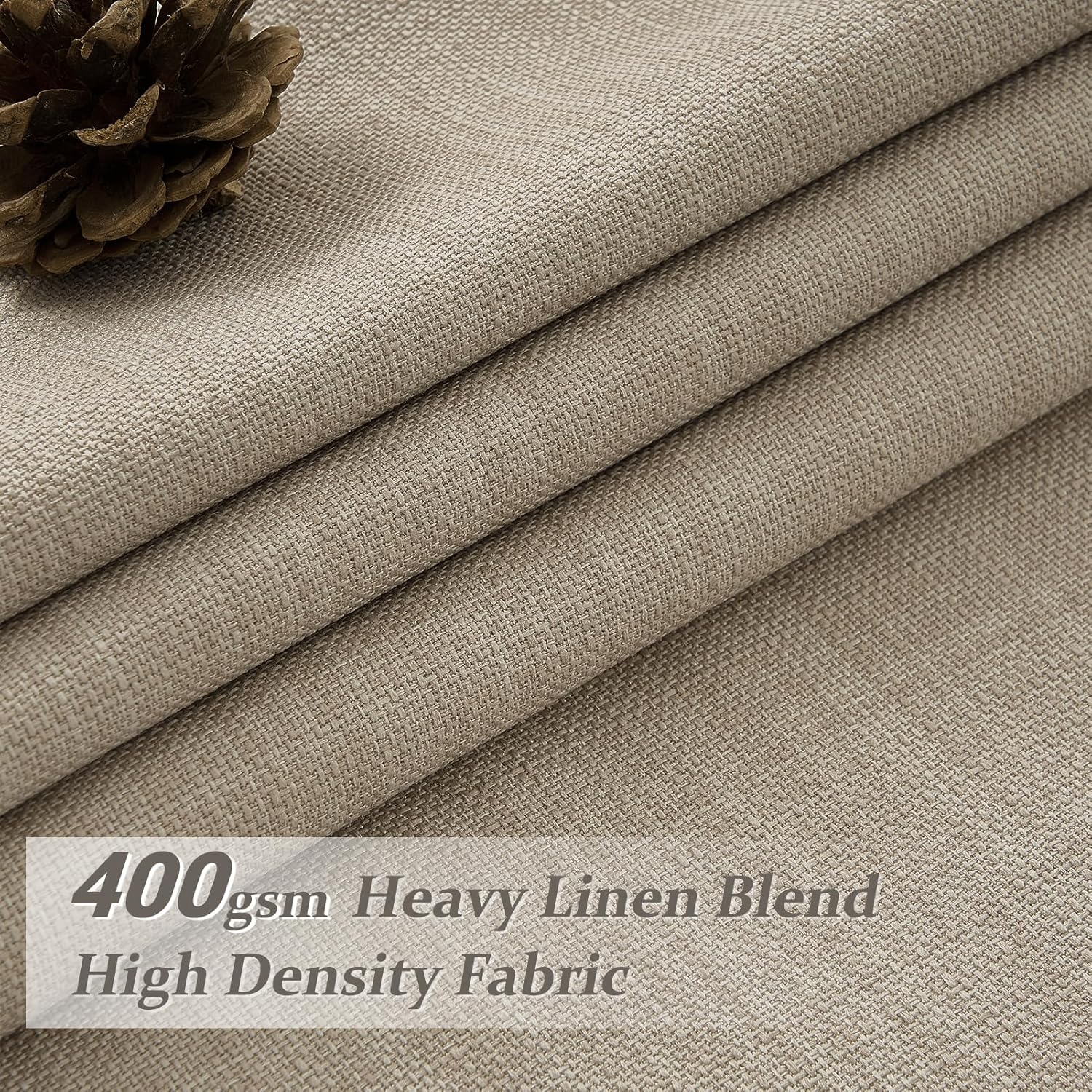 70 Inch Extra Wide Memory Trained Pinch Pleated Blackout Living Room Curtains 108 Inches Long, Warm Beige Linen 2 Layer Black Out Lux Decor Thermal Sound Dampening Curtain 70W x 108L 2 Panels Set