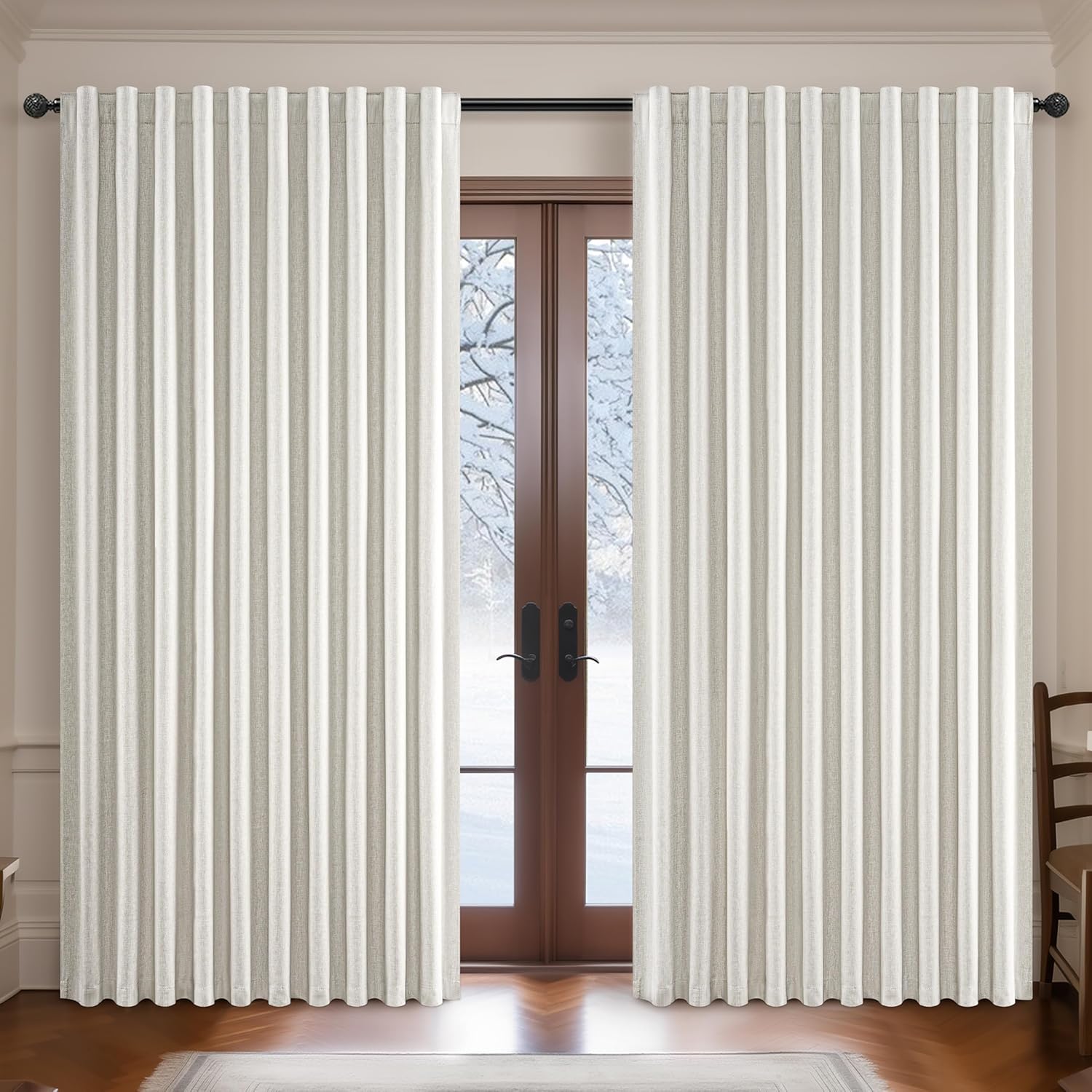 Extra Wide 70 Inch Length Blackout Curtains & Drapes 120 Inches Long 2 Panels Set for Sliding Glass Doors,Modern Pleated Linen Blend Heavy Floor to Ceiling Large Window Drapes(70"Wx120"Lx 2 Natural)