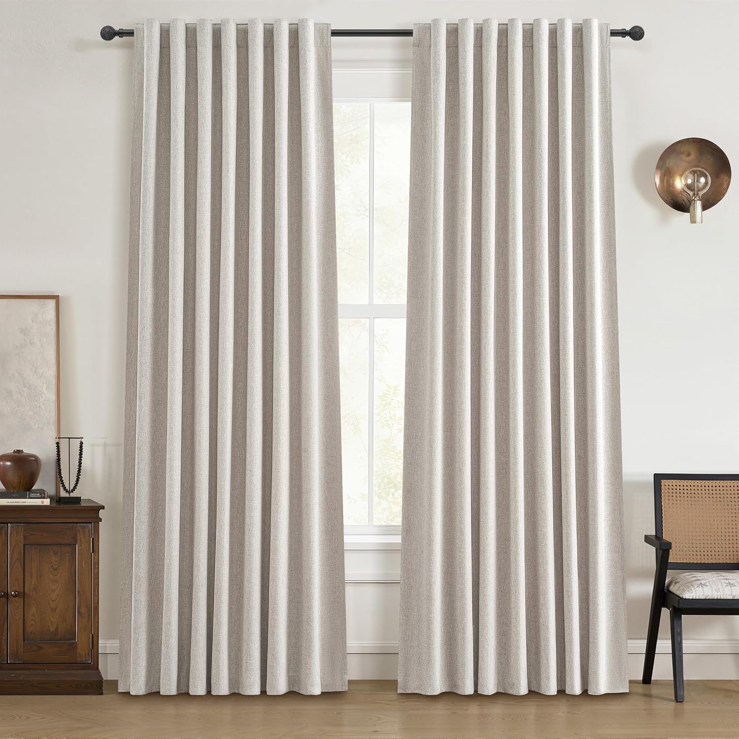 Extra Wide 70 Inch Length Blackout Curtains & Drapes 120 Inches Long 2 Panels Set for Sliding Glass Doors,Modern Pleated Linen Blend Heavy Floor to Ceiling Large Window Drapes(70"Wx120"Lx 2 Natural)