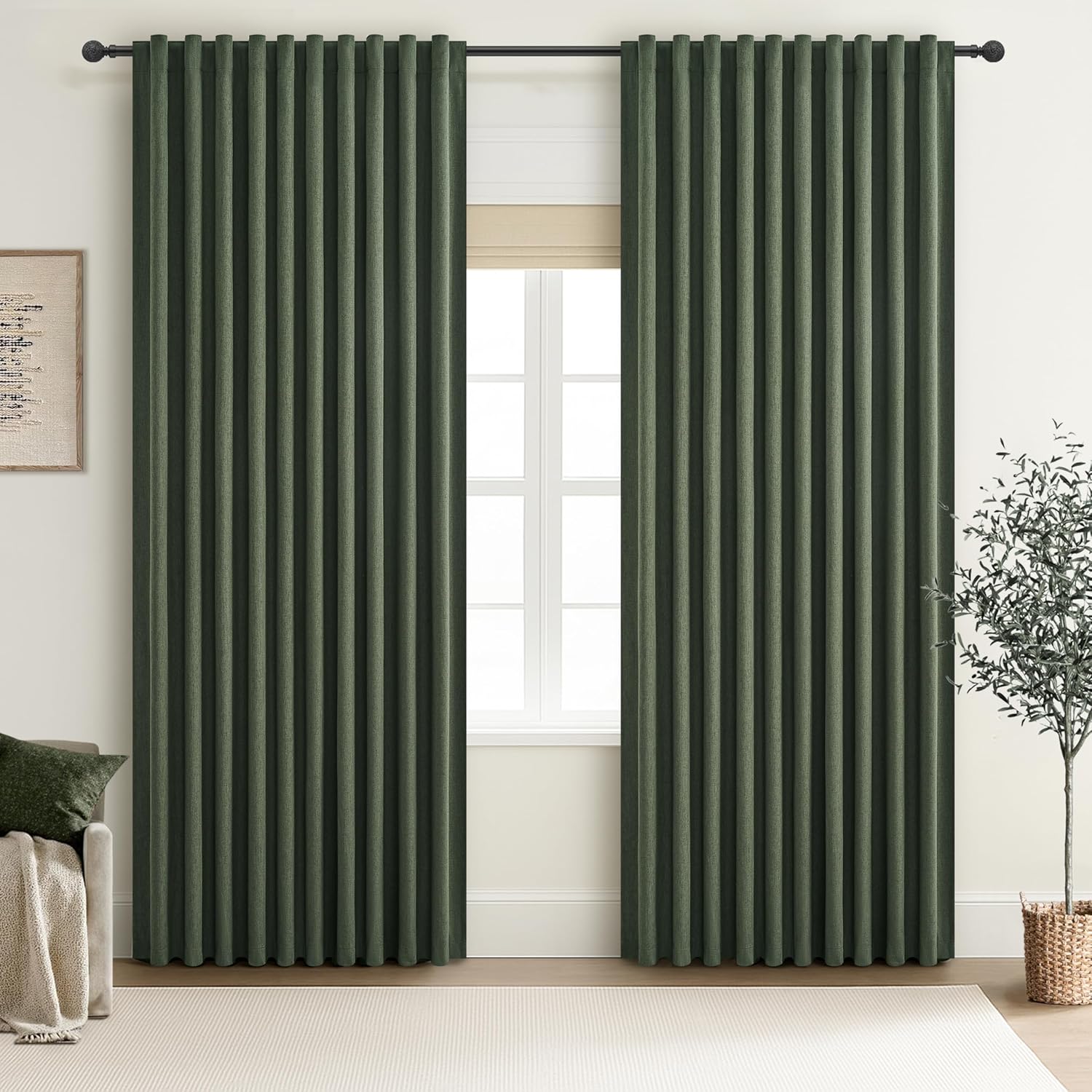 Extra Wide 70 Inch Length Blackout Curtains & Drapes 120 Inches Long 2 Panels Set for Sliding Glass Doors,Modern Pleated Linen Blend Heavy Floor to Ceiling Large Window Drapes(70"Wx120"Lx 2 Natural)