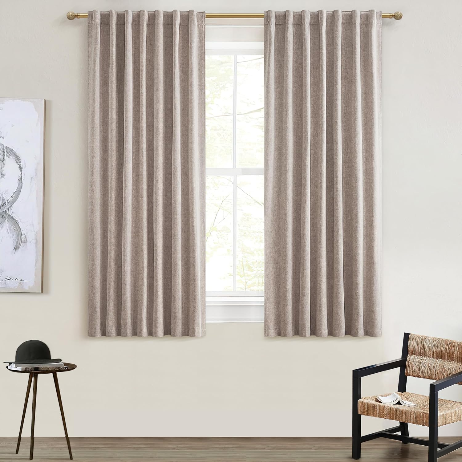 Extra Wide 70 Inch Length Blackout Curtains & Drapes 120 Inches Long 2 Panels Set for Sliding Glass Doors,Modern Pleated Linen Blend Heavy Floor to Ceiling Large Window Drapes(70"Wx120"Lx 2 Natural)