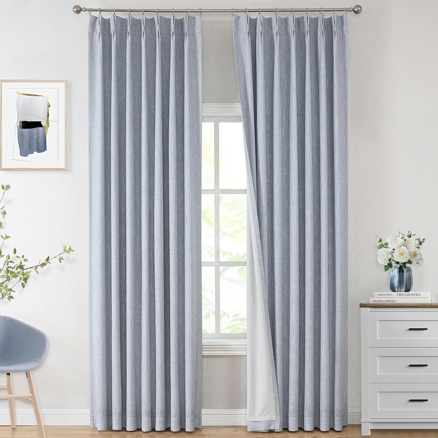 Vision Home Brown Pinch Pleated Full Blackout Curtains Linen Blended 60" Wide Thermal Insulated Window Panels 108 inch for Bedroom Living Room Darkening Pleat Drapes with Hooks Back Tab 60" Wx108 Lx1