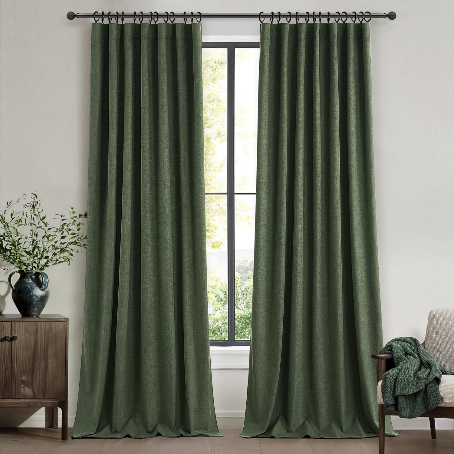 Extra Wide 70 Inch Length Blackout Curtains & Drapes 120 Inches Long 2 Panels Set for Sliding Glass Doors,Modern Pleated Linen Blend Heavy Floor to Ceiling Large Window Drapes(70"Wx120"Lx 2 Natural)