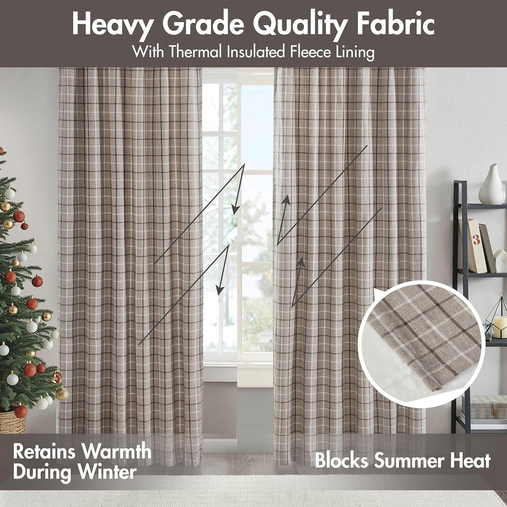 Madison Park Anaheim Cabin Plaid Curtain Window, Thermal Insulated Fleece Lining, Living Room Decor Room Darkening Drape for Bedroom, 1-Single Panel Pack, 50" x 108" Rod Pocket Brown