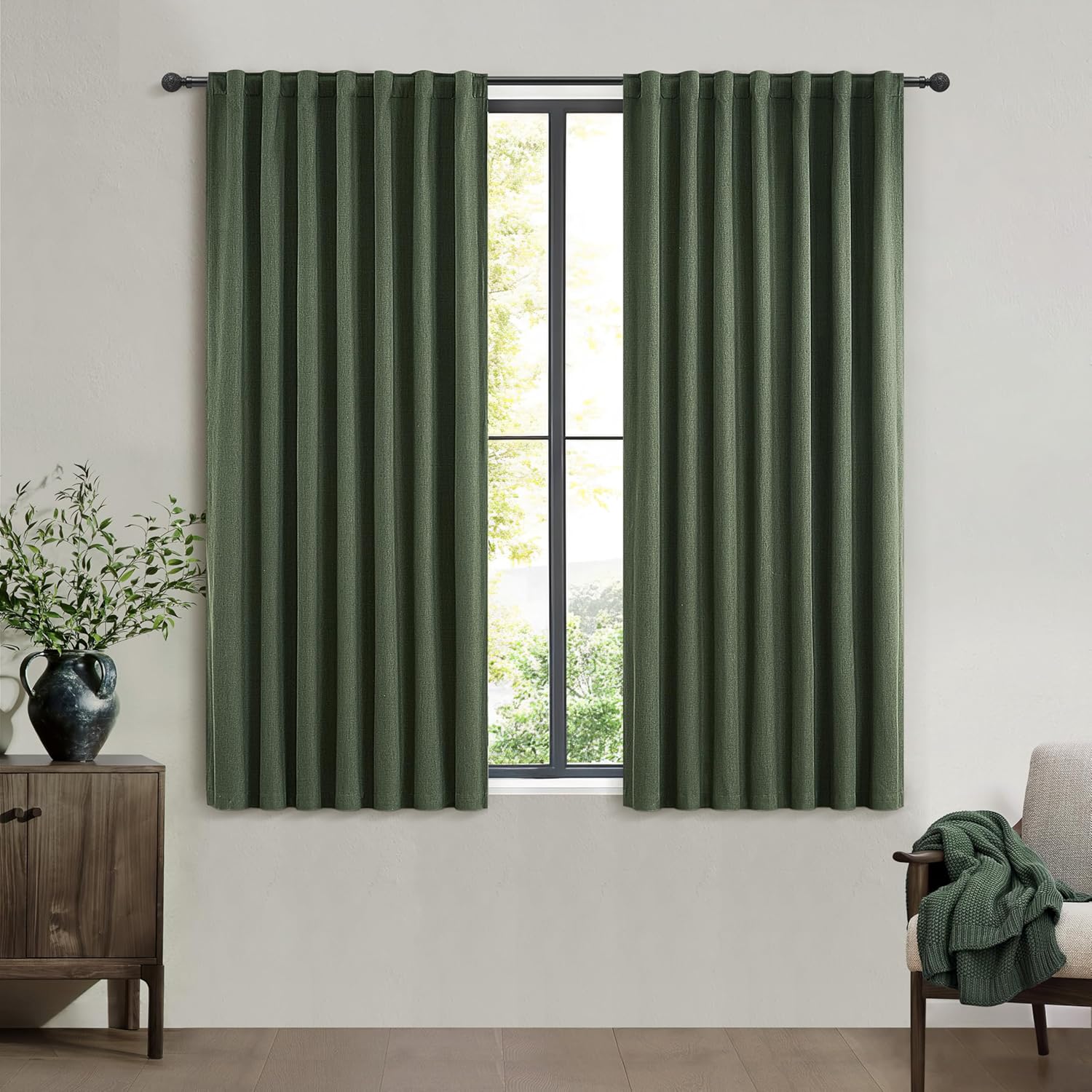 Extra Wide 70 Inch Length Blackout Curtains & Drapes 120 Inches Long 2 Panels Set for Sliding Glass Doors,Modern Pleated Linen Blend Heavy Floor to Ceiling Large Window Drapes(70"Wx120"Lx 2 Natural)