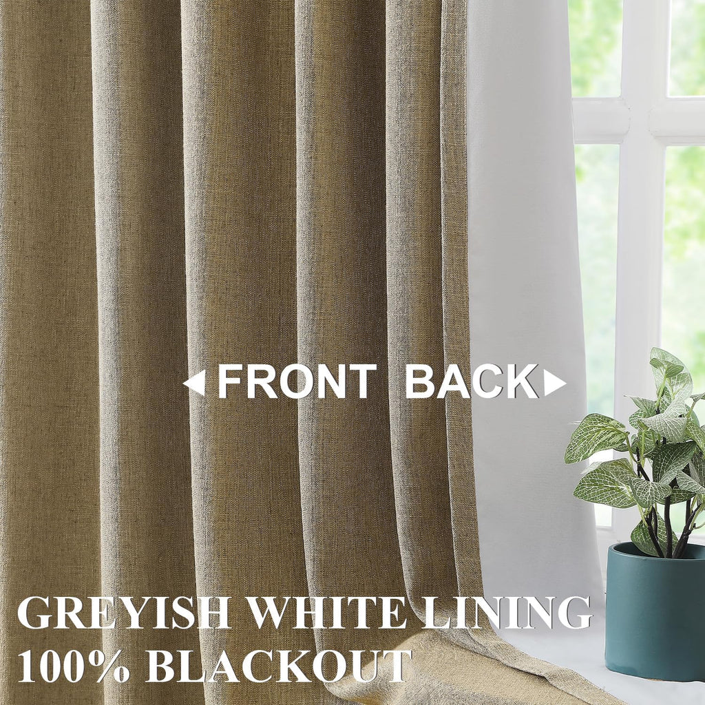 Vision Home Brown Pinch Pleated Full Blackout Curtains Linen Blended 60" Wide Thermal Insulated Window Panels 108 inch for Bedroom Living Room Darkening Pleat Drapes with Hooks Back Tab 60" Wx108 Lx1