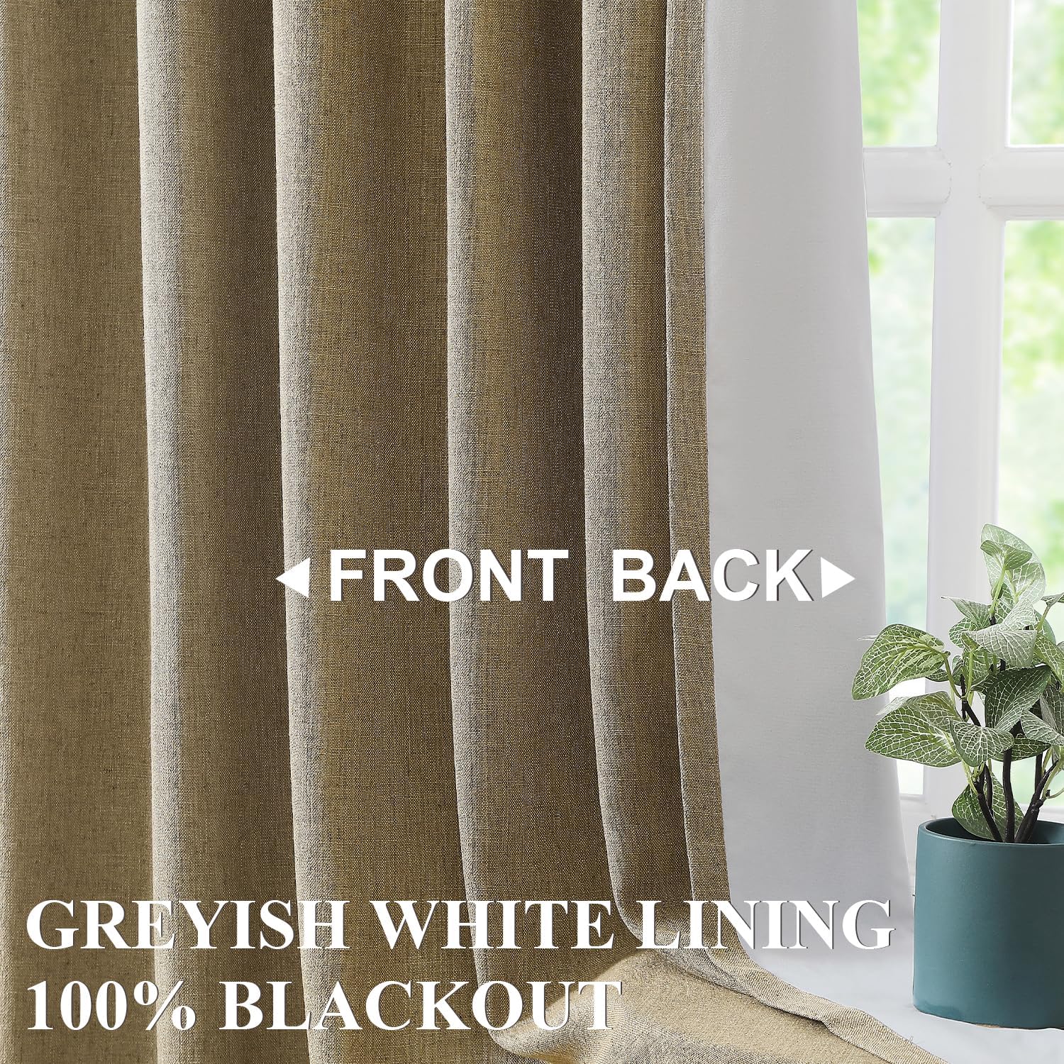 Vision Home Brown Pinch Pleated Full Blackout Curtains Linen Blended 60" Wide Thermal Insulated Window Panels 108 inch for Bedroom Living Room Darkening Pleat Drapes with Hooks Back Tab 60" Wx108 Lx1