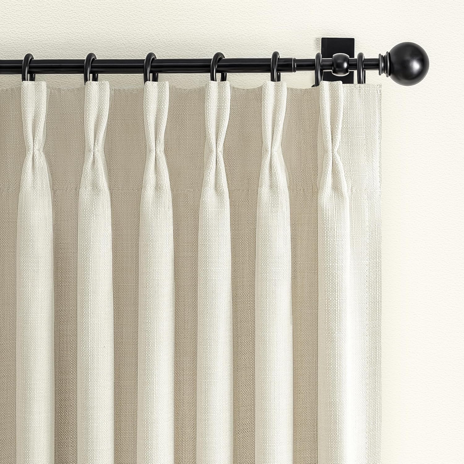 70 Inch Extra Wide Memory Trained Pinch Pleated Blackout Living Room Curtains 108 Inches Long, Warm Beige Linen 2 Layer Black Out Lux Decor Thermal Sound Dampening Curtain 70W x 108L 2 Panels Set