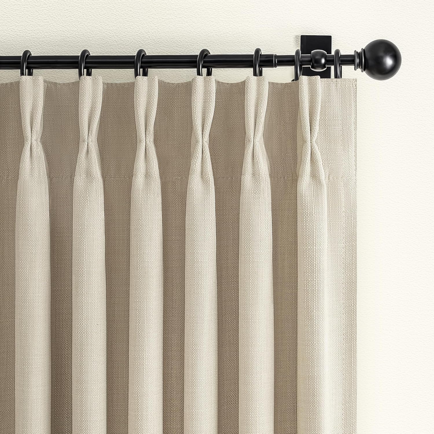 70 Inch Extra Wide Memory Trained Pinch Pleated Blackout Living Room Curtains 108 Inches Long, Warm Beige Linen 2 Layer Black Out Lux Decor Thermal Sound Dampening Curtain 70W x 108L 2 Panels Set