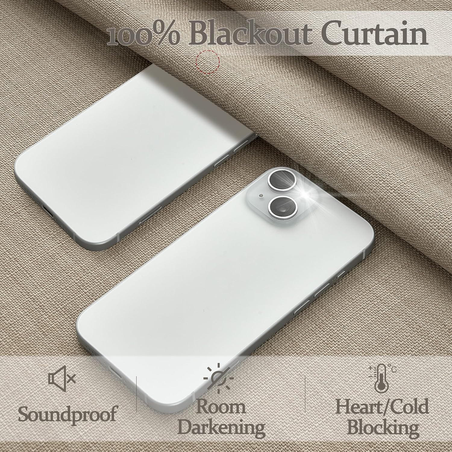 70 Inch Extra Wide Memory Trained Pinch Pleated Blackout Living Room Curtains 108 Inches Long, Warm Beige Linen 2 Layer Black Out Lux Decor Thermal Sound Dampening Curtain 70W x 108L 2 Panels Set