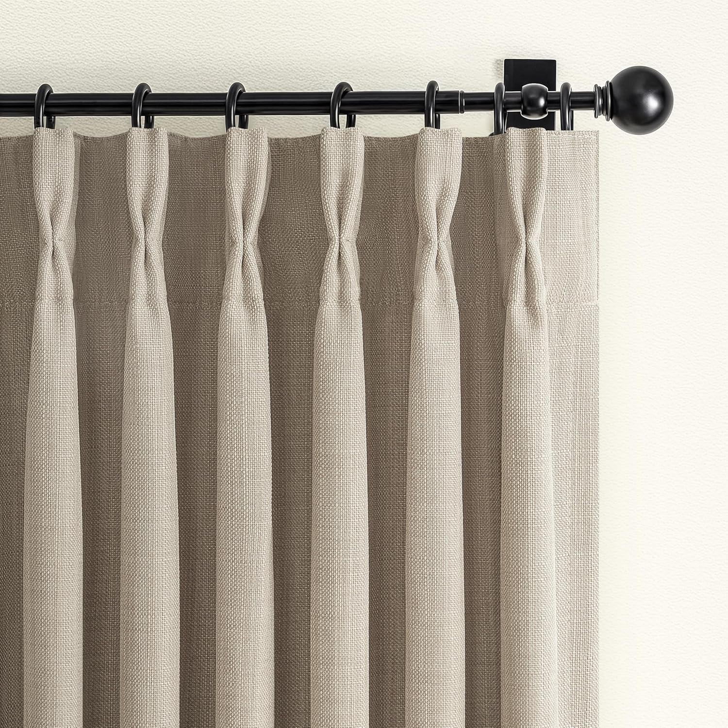 70 Inch Extra Wide Memory Trained Pinch Pleated Blackout Living Room Curtains 108 Inches Long, Warm Beige Linen 2 Layer Black Out Lux Decor Thermal Sound Dampening Curtain 70W x 108L 2 Panels Set
